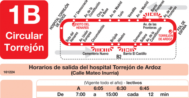 Tabla de horarios y frecuencias de paso en sentido ida Línea L-1A Torrejón de Ardoz: Circular A