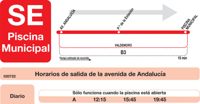 Tabla de horarios y frecuencias de paso en sentido ida Línea SE Valdemoro: Avenida Andalucía - Piscina Municipal