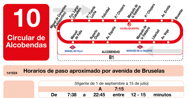 Tabla de horarios y frecuencias de paso en sentido vuelta Línea L-10 Alcobendas: Circular