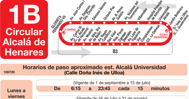 Tabla de horarios y frecuencias de paso en sentido vuelta Línea L-1B Alcalá de Henares: Circular