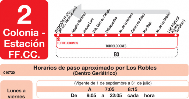 Tabla de horarios y frecuencias de paso en sentido vuelta Línea L-2 Torrelodones: Estación Cercanías RENFE - Colonia - Pueblo - Los Robles