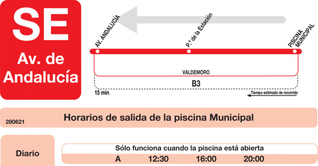 Tabla de horarios y frecuencias de paso en sentido vuelta Línea SE Valdemoro: Avenida Andalucía - Piscina Municipal