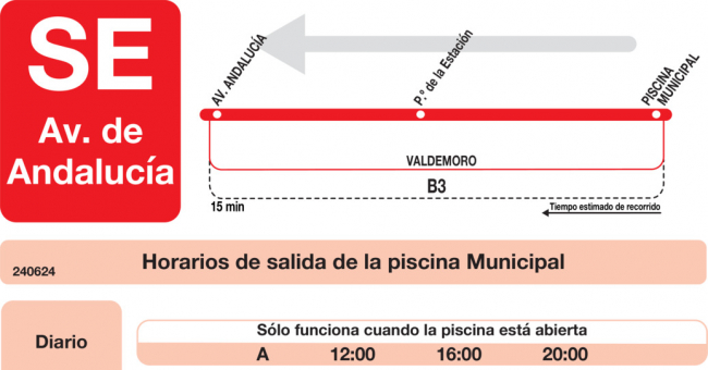 Tabla de horarios y frecuencias de paso en sentido vuelta Línea SE Valdemoro: Avenida Andalucía - Piscina Municipal