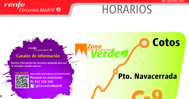 Tabla de horarios y frecuencias de paso en sentido ida Línea C-9: Cercedilla - Cotos