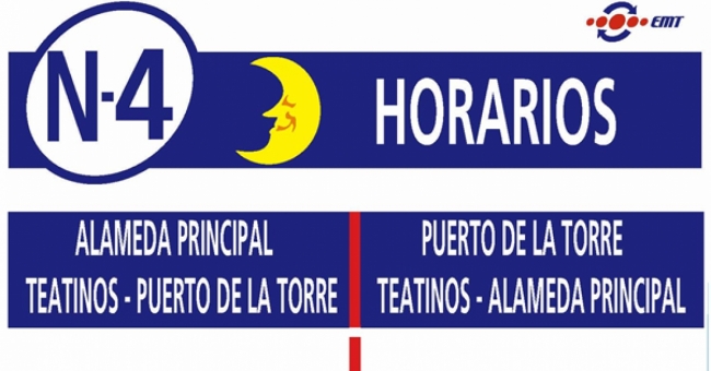 Tabla de horarios y frecuencias de paso Línea N4: Alameda Principal - Teatinos - Puerto de la Torre (Nocturno)