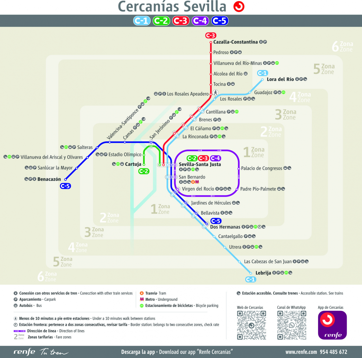 caliente información vértice Plano de RENFE Cercanías Sevilla 2022