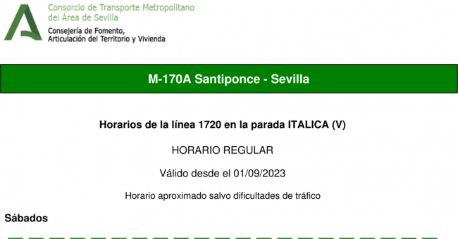 Tabla de horarios y frecuencias de paso en sentido ida Línea M-170: Sevilla - Camas (recorrido 2)