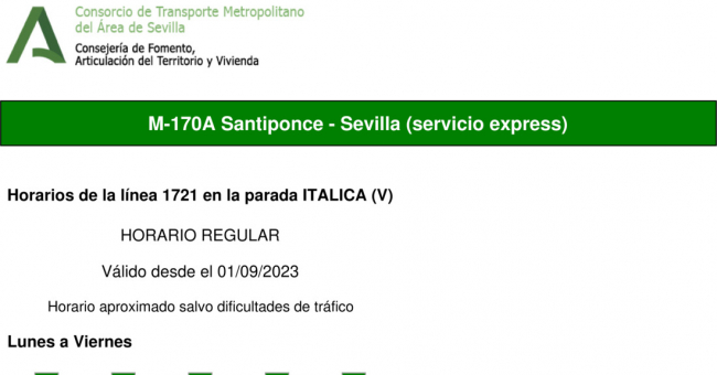 Tabla de horarios y frecuencias de paso en sentido ida Línea M-170: Sevilla - Camas (recorrido 3)