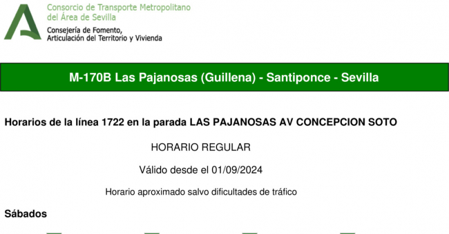 Tabla de horarios y frecuencias de paso en sentido ida Línea M-170: Sevilla - Camas (recorrido 4)