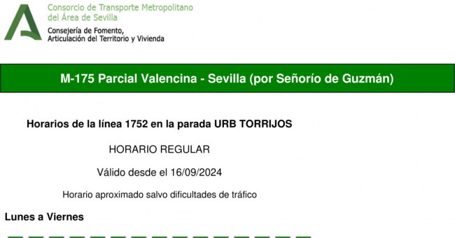 Tabla de horarios y frecuencias de paso en sentido ida Línea M-175: Camas - Albaida (recorrido 3)