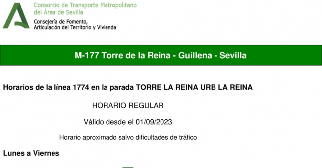 Tabla de horarios y frecuencias de paso en sentido ida Línea M-177: Camas - Guillena (recorrido 4)