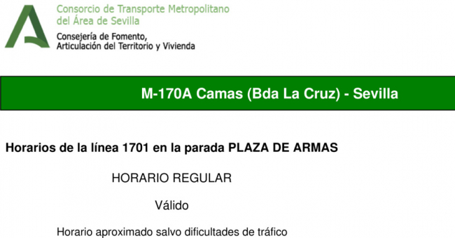 Tabla de horarios y frecuencias de paso en sentido vuelta Línea M-170: Sevilla - Camas (recorrido 1)