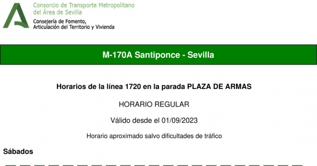 Tabla de horarios y frecuencias de paso en sentido vuelta Línea M-170: Sevilla - Camas (recorrido 2)