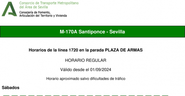 Tabla de horarios y frecuencias de paso en sentido vuelta Línea M-170: Sevilla - Camas (recorrido 2)