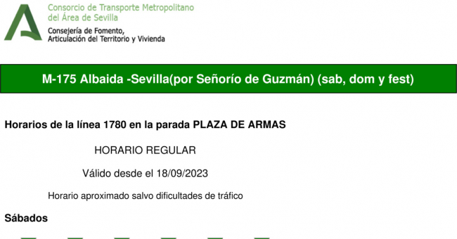 Tabla de horarios y frecuencias de paso en sentido vuelta Línea M-175: Camas - Albaida (recorrido 5)