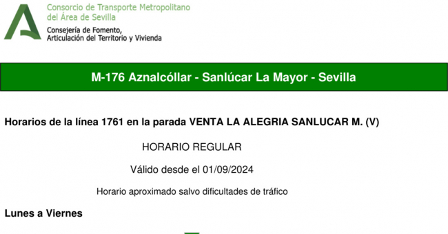Tabla de horarios y frecuencias de paso en sentido vuelta Línea M-176: Sevilla - Aznalcóllar (recorrido 2)