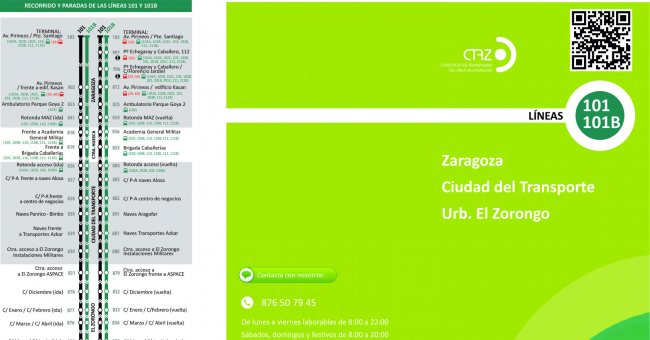 Recorrido esquemático, paradas y correspondencias Línea 101: Zaragoza - Urbanización El Zorongo