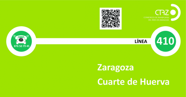 Recorrido esquemático, paradas y correspondencias Línea 410: Zaragoza - Cuarte de Huerva