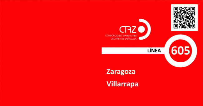 Recorrido esquemático, paradas y correspondencias Línea 605: Zaragoza - Villarrapa
